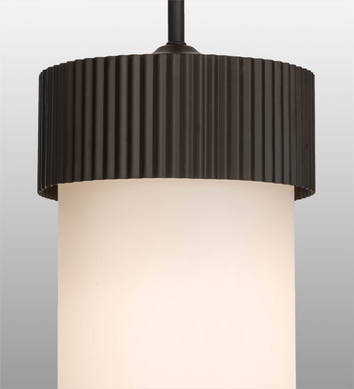 Meyda Lighting Cilindro 8"W x 40"H Oil Rubbed Bronze Corrugated Pendant Light With White Opal Shade Glass
