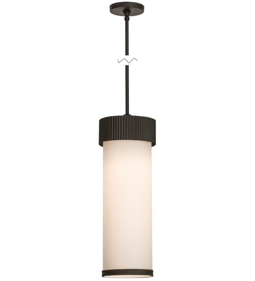 Meyda Lighting Cilindro 8"W x 60"H Oil Rubbed Bronze Corrugated Pendant Light With White Opal Shade Glass