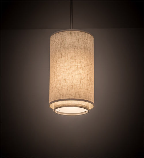 Meyda Lighting Cilindro 9" Nickel Pendant Light With Off White Textrene Shade