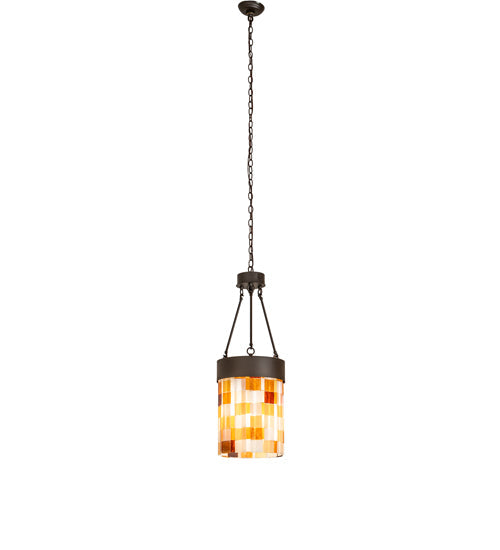 Meyda Lighting Cilindro Calico 16" Oil Rubbed Bronze Pendant Light With Multi-Colored Earth Tones Shade