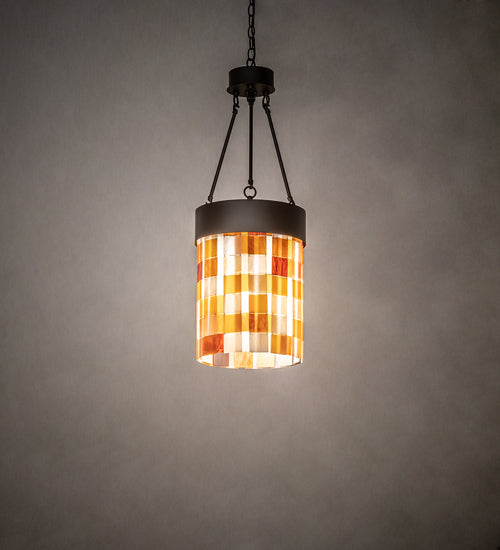 Meyda Lighting Cilindro Calico 16" Oil Rubbed Bronze Pendant Light With Multi-Colored Earth Tones Shade