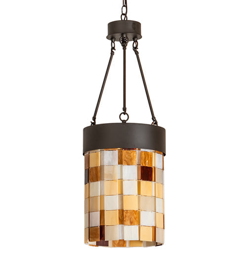Meyda Lighting Cilindro Calico 16" Oil Rubbed Bronze Pendant Light With Multi-Colored Earth Tones Shade