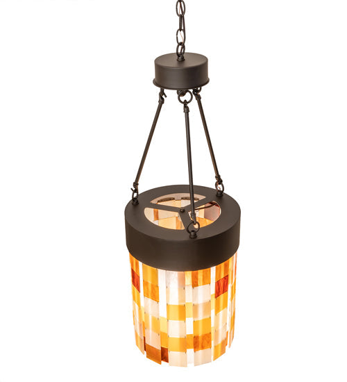 Meyda Lighting Cilindro Calico 16" Oil Rubbed Bronze Pendant Light With Multi-Colored Earth Tones Shade