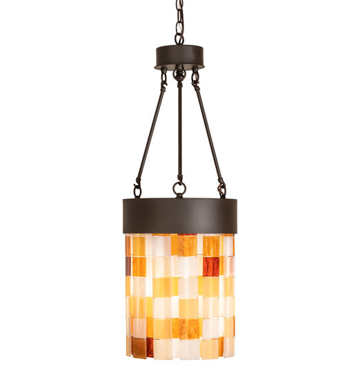 Meyda Lighting Cilindro Calico 16" Oil Rubbed Bronze Pendant Light With Multi-Colored Earth Tones Shade