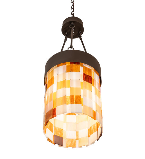 Meyda Lighting Cilindro Calico 16" Oil Rubbed Bronze Pendant Light With Multi-Colored Earth Tones Shade