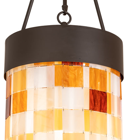 Meyda Lighting Cilindro Calico 16" Oil Rubbed Bronze Pendant Light With Multi-Colored Earth Tones Shade