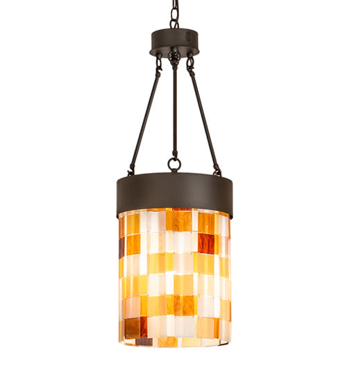 Meyda Lighting Cilindro Calico 16" Oil Rubbed Bronze Pendant Light With Multi-Colored Earth Tones Shade