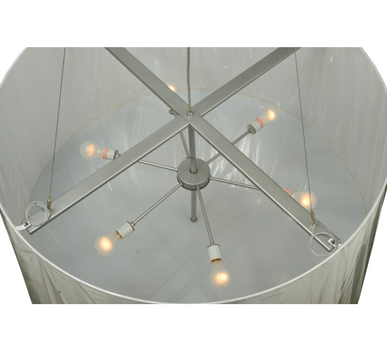 Meyda Lighting Cilindro Hill 48" 6-Light Sparkel Silver Tapered Pendant Light With White Hardback Fabric Shade