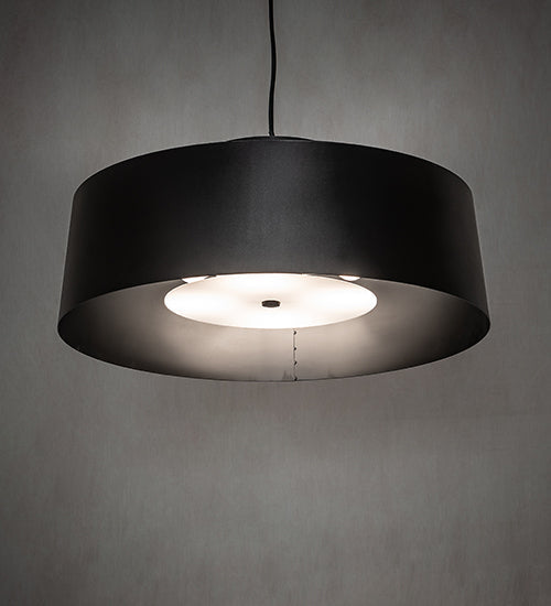 Meyda Lighting Cilindro Jared 33" 4-Light Textured Black & Solar Black Pendant Light With Black & White Shade