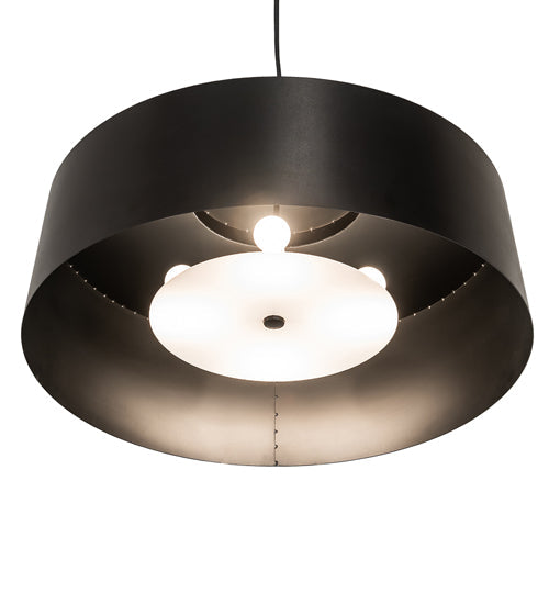 Meyda Lighting Cilindro Jared 33" 4-Light Textured Black & Solar Black Pendant Light With Black & White Shade