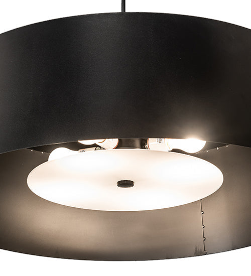 Meyda Lighting Cilindro Jared 33" 4-Light Textured Black & Solar Black Pendant Light With Black & White Shade