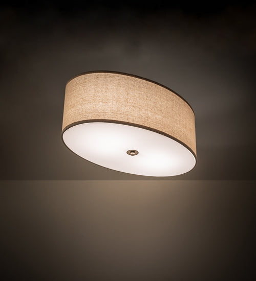 Meyda Lighting Cilindro Southland 24" 2-Light Brushed Nickel Flush Mount Light With Beige & White Linen Shade