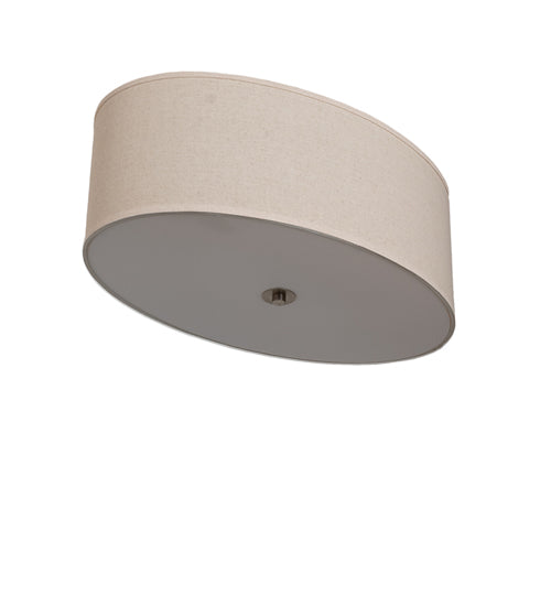 Meyda Lighting Cilindro Southland 24" 2-Light Brushed Nickel Flush Mount Light With Beige & White Linen Shade