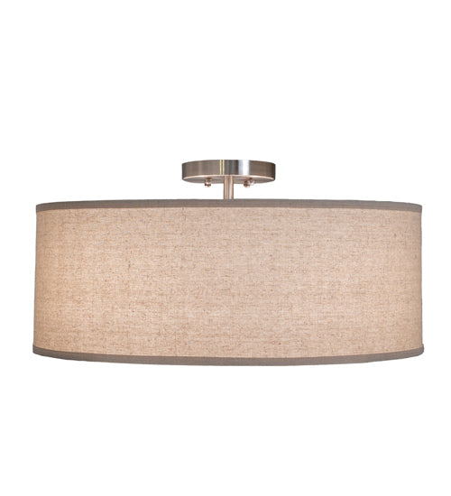 Meyda Lighting Cilindro Southland 24" 2-Light Brushed Nickel Flush Mount Light With Beige & White Linen Shade