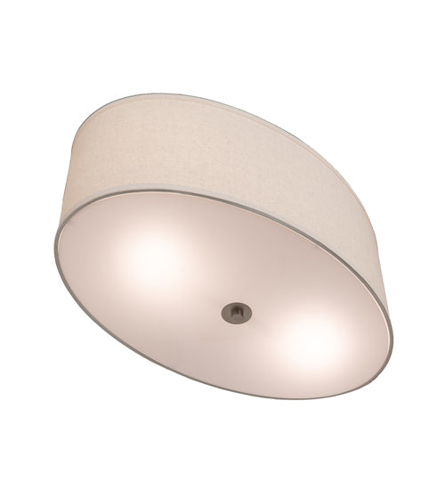 Meyda Lighting Cilindro Southland 24" 2-Light Brushed Nickel Flush Mount Light With Beige & White Linen Shade