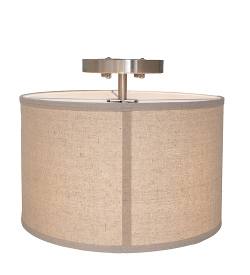 Meyda Lighting Cilindro Southland 24" 2-Light Brushed Nickel Flush Mount Light With Beige & White Linen Shade