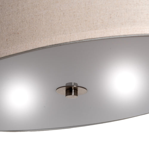 Meyda Lighting Cilindro Southland 24" 2-Light Brushed Nickel Flush Mount Light With Beige & White Linen Shade