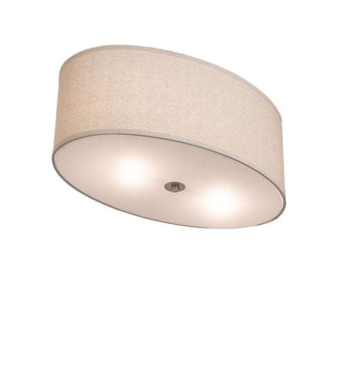 Meyda Lighting Cilindro Southland 24" 2-Light Brushed Nickel Flush Mount Light With Beige & White Linen Shade