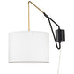 Meyda Lighting Cilindro Textrene 14" Solar Black & Brushed Brass Swing Arm Wall Sconce With White Fabric Shade