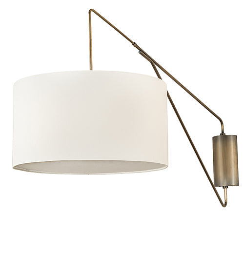 Meyda Lighting Cilindro Textrene 22" Antique Brass Swing Arm Wall Sconce With Off-White Fabric Shade