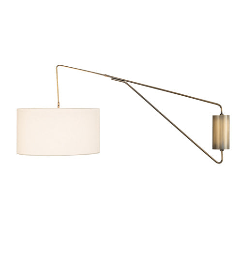 Meyda Lighting Cilindro Textrene 22" Antique Brass Swing Arm Wall Sconce With Off-White Fabric Shade
