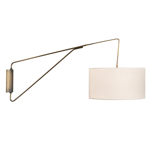 Meyda Lighting Cilindro Textrene 22" Antique Brass Swing Arm Wall Sconce With Off-White Fabric Shade