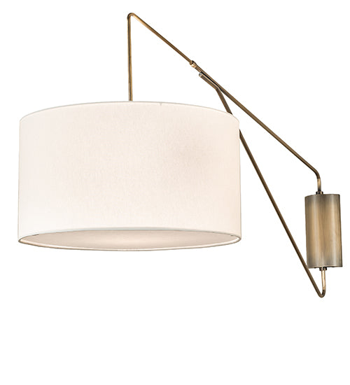 Meyda Lighting Cilindro Textrene 22" Antique Brass Swing Arm Wall Sconce With Off-White Fabric Shade