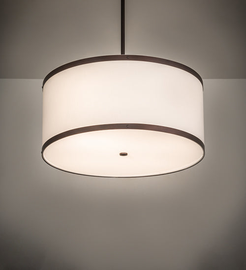 Meyda Lighting Cilindro Textrene 28" 4-Light Mahogany Bronze Pendant Light With White Eggshell Fabric & Statuario Idalight Shade