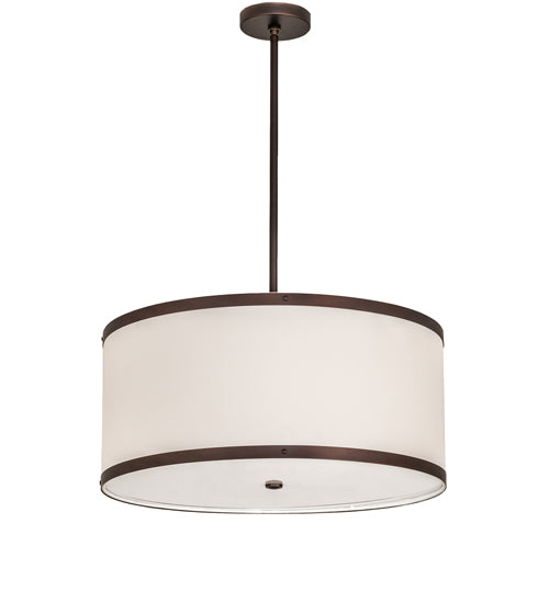 Meyda Lighting Cilindro Textrene 28" 4-Light Mahogany Bronze Pendant Light With White Eggshell Fabric & Statuario Idalight Shade