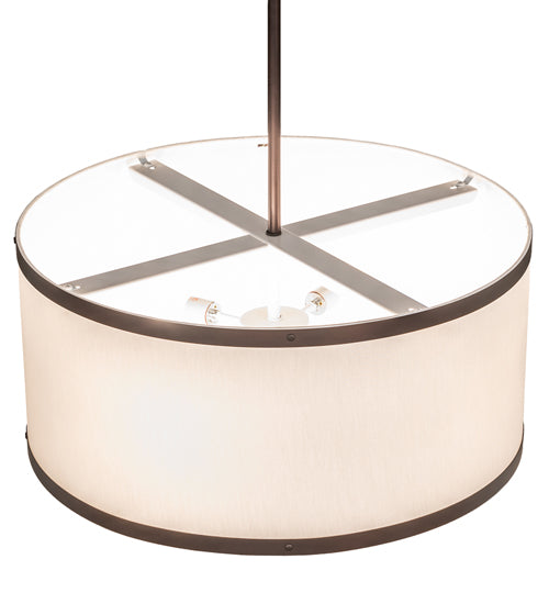 Meyda Lighting Cilindro Textrene 28" 4-Light Mahogany Bronze Pendant Light With White Eggshell Fabric & Statuario Idalight Shade