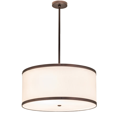 Meyda Lighting Cilindro Textrene 28" 4-Light Mahogany Bronze Pendant Light With White Eggshell Fabric & Statuario Idalight Shade