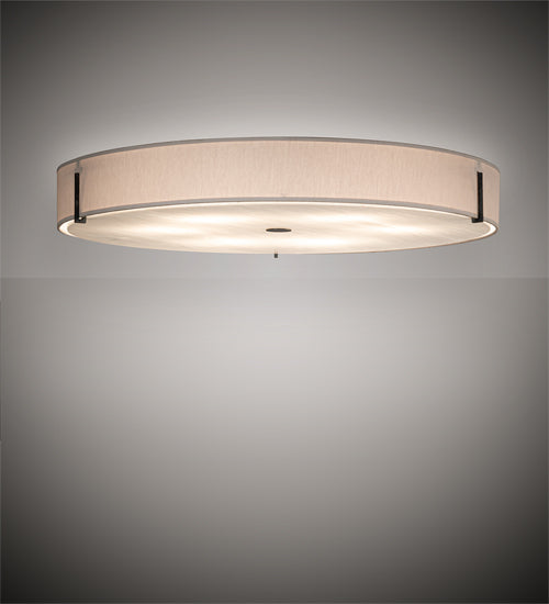 Meyda Lighting Cilindro Textrene 30" 6-Light Smoke Flush Mount Light With Beige Textrene & White Opal Shade Glass