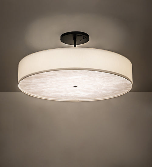 Meyda Lighting Cilindro Textrene 42" LED Flat Black Semi-flush Mount Light With Eggshell Fabric & Angelwing Idalight Shade