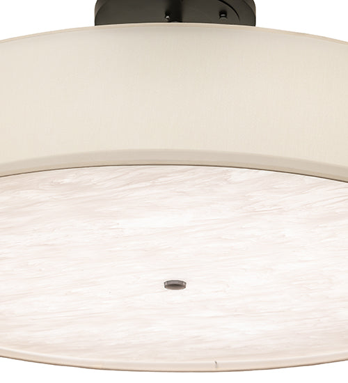 Meyda Lighting Cilindro Textrene 42" LED Flat Black Semi-flush Mount Light With Eggshell Fabric & Angelwing Idalight Shade