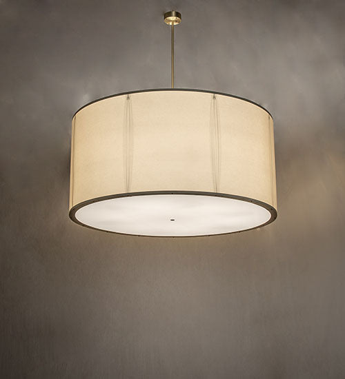 Meyda Lighting Cilindro Textrene 68" 12-Light Brushed Brass Pendant Light With Laura Beige & Statuario Idalight Shade