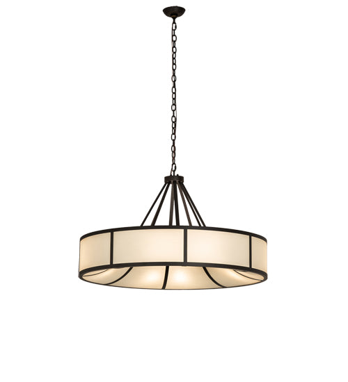 Meyda Lighting Cilindro Ventura 40" 8-Light Oil Rubbed Bronze Pendant Light With Laura Beige Textrene Shade