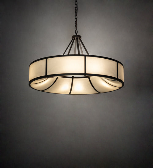 Meyda Lighting Cilindro Ventura 40" 8-Light Oil Rubbed Bronze Pendant Light With Laura Beige Textrene Shade