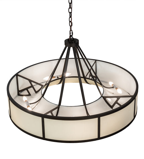 Meyda Lighting Cilindro Ventura 40" 8-Light Oil Rubbed Bronze Pendant Light With Laura Beige Textrene Shade