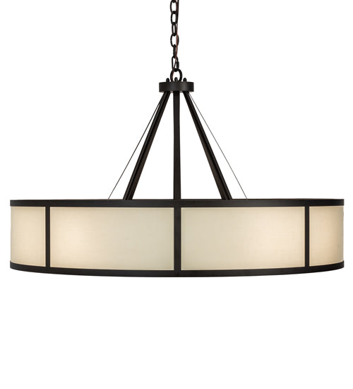 Meyda Lighting Cilindro Ventura 40" 8-Light Oil Rubbed Bronze Pendant Light With Laura Beige Textrene Shade