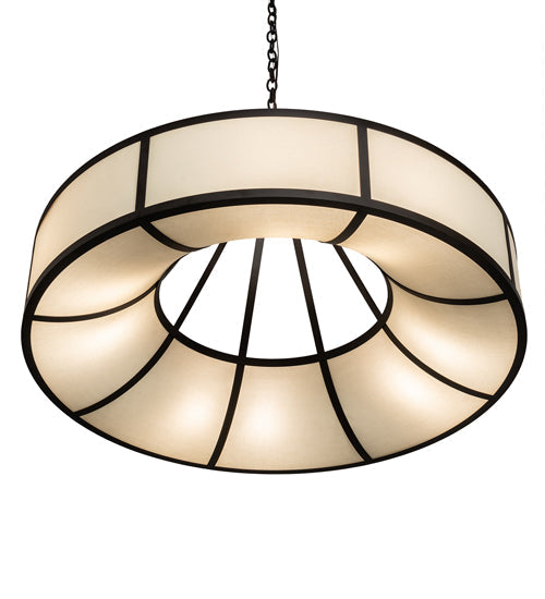 Meyda Lighting Cilindro Ventura 40" 8-Light Oil Rubbed Bronze Pendant Light With Laura Beige Textrene Shade