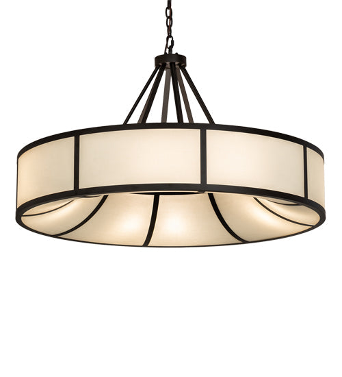 Meyda Lighting Cilindro Ventura 40" 8-Light Oil Rubbed Bronze Pendant Light With Laura Beige Textrene Shade