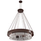 Meyda Lighting Cilindro Ventura 72" 16-Light Antique Copper & Extreme Chrome Chandelier With White Shade Glass and Fan
