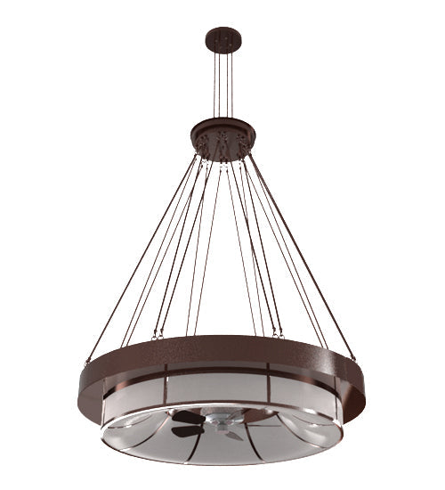 Meyda Lighting Cilindro Ventura 72" 16-Light Antique Copper & Extreme Chrome Chandelier With White Shade Glass and Fan