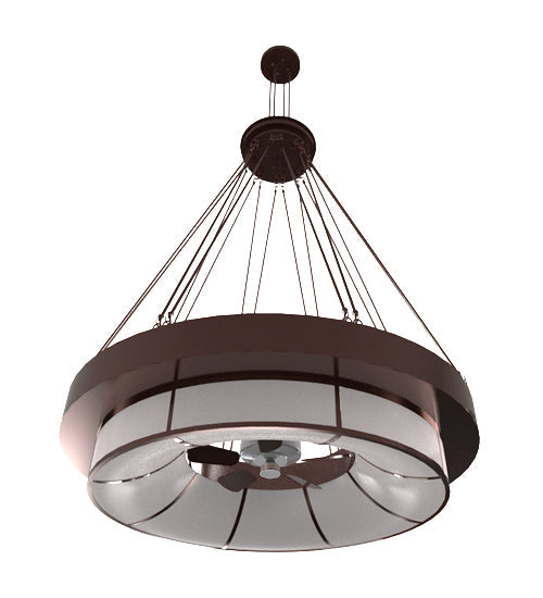 Meyda Lighting Cilindro Ventura 72" 16-Light Antique Copper & Extreme Chrome Chandelier With White Shade Glass and Fan