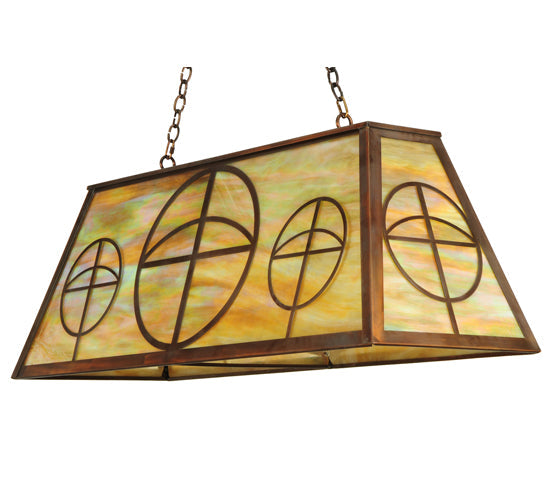 Meyda Lighting Circle Cross 48" 9-Light Vintage Copper Island Pendant Light With Beige Iridescent Shade Glasss