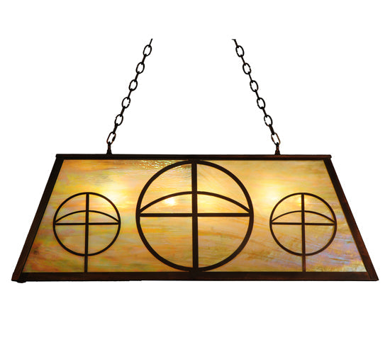 Meyda Lighting Circle Cross 48" 9-Light Vintage Copper Island Pendant Light With Beige Iridescent Shade Glasss
