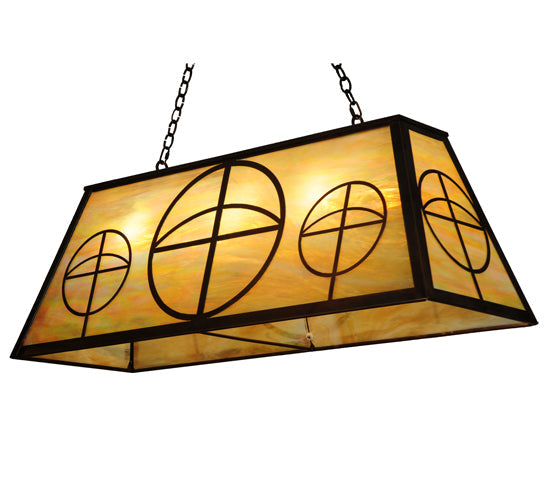 Meyda Lighting Circle Cross 48" 9-Light Vintage Copper Island Pendant Light With Beige Iridescent Shade Glasss