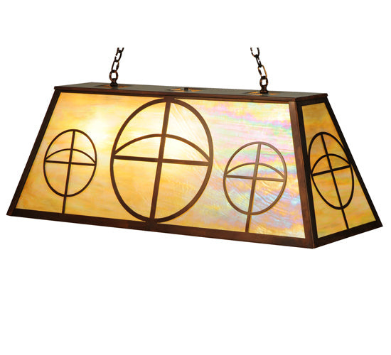 Meyda Lighting Circle Cross 48" 9-Light Vintage Copper Island Pendant Light With Beige Iridescent Shade Glasss