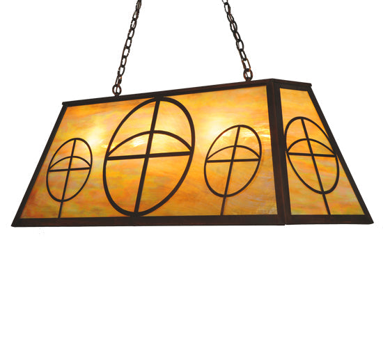 Meyda Lighting Circle Cross 48" 9-Light Vintage Copper Island Pendant Light With Beige Iridescent Shade Glasss