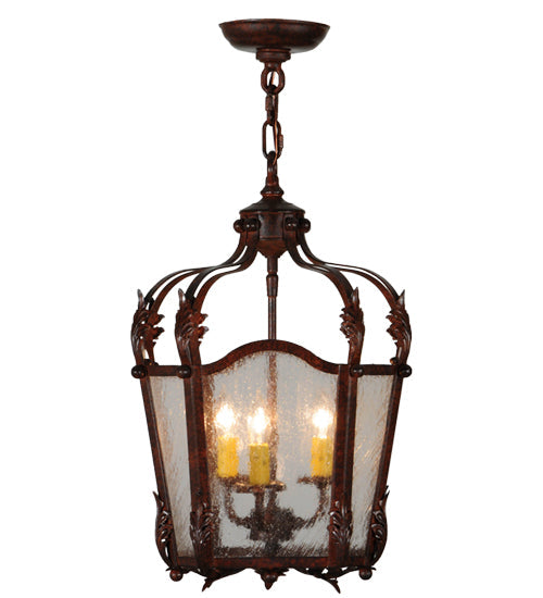 Meyda Lighting Citadel 12" 3-Light Rusty Nail Pendant Light With Clear Seeded Shade Glass